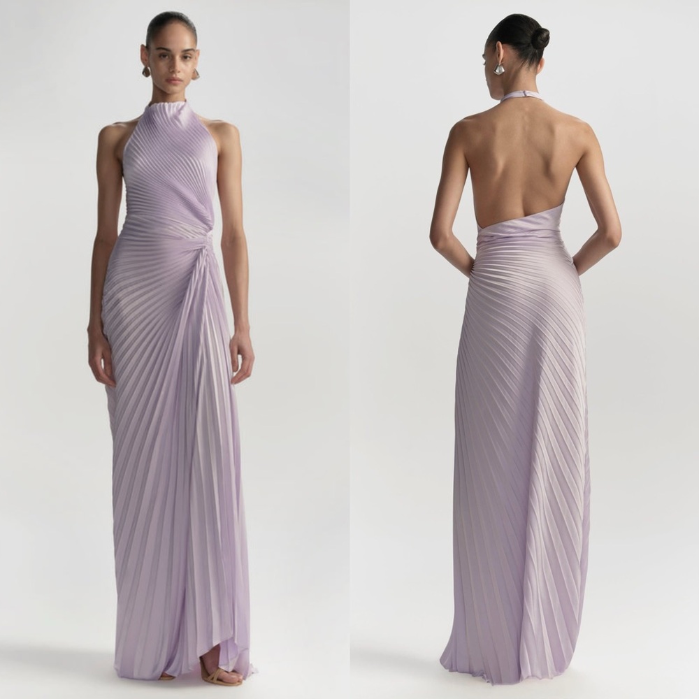 A.L.C. Lilac Pleated Halter Backless Gown